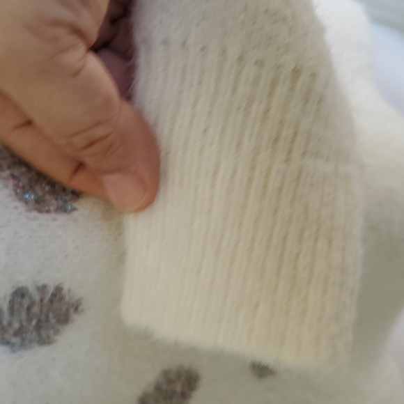 Modcloth White with Metallic Multicolored Polka Dot Fuzzy Sweater. Sz M - Picture 7 of 9